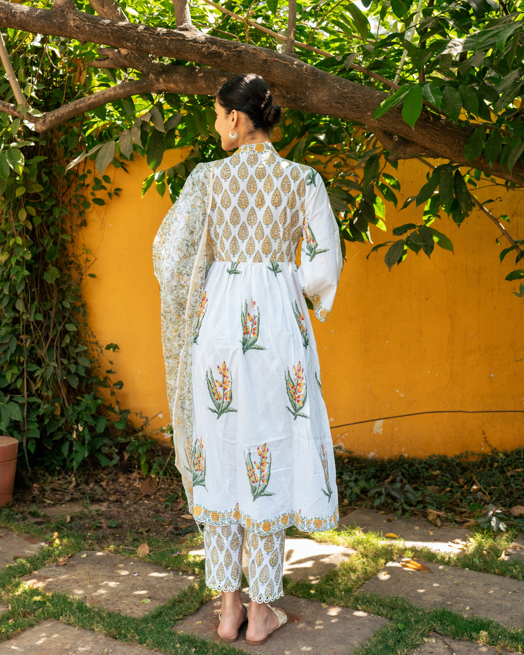 Ivory and Yellow Hand Block Printed Suit Set