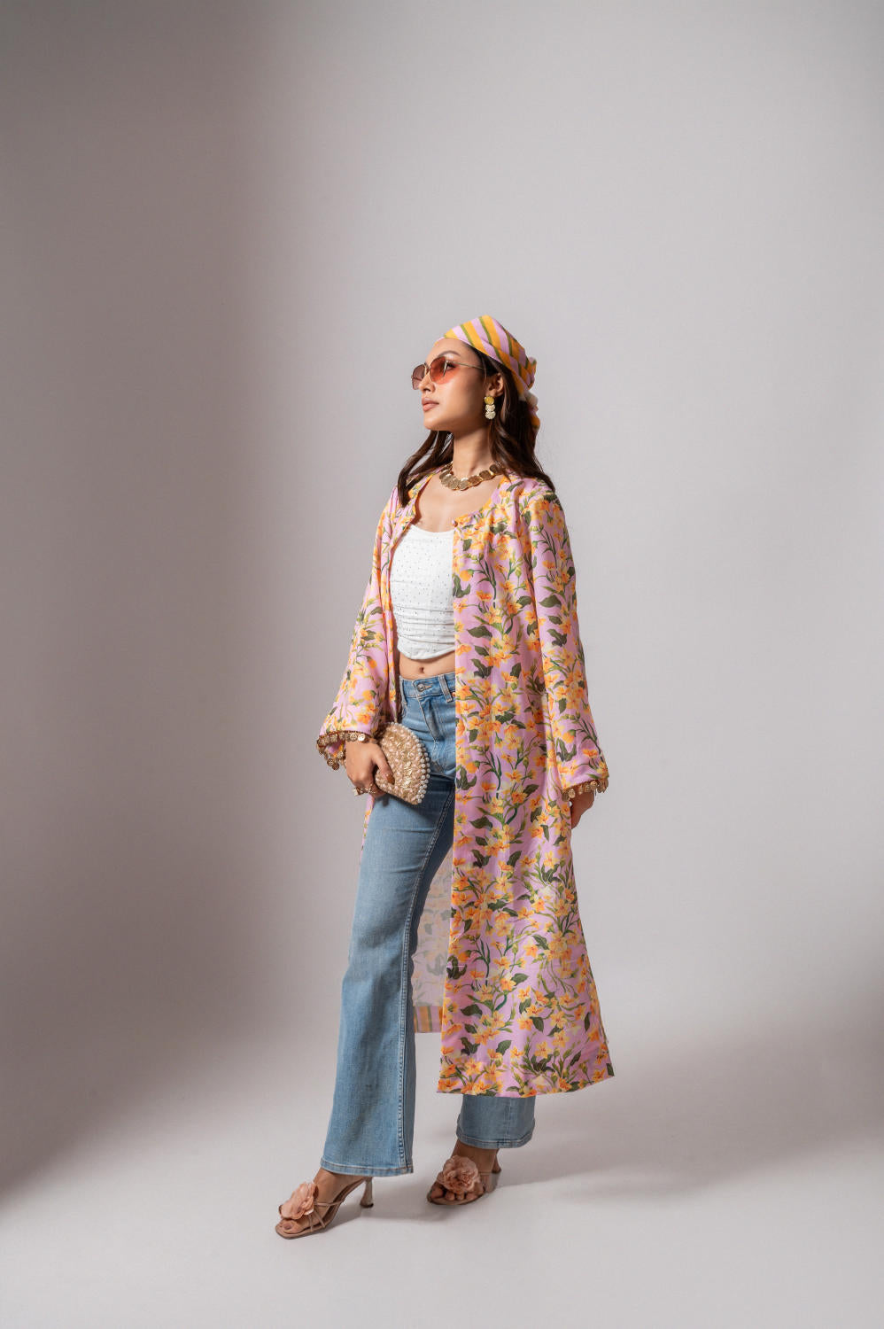 Linen digital print blush summer jacket-blush and yellow