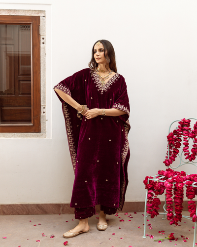 Ibtida - Velvet Embroidered Kaftan Set