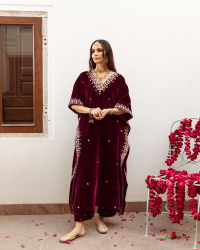 Ibtida - Velvet Embroidered Kaftan Set