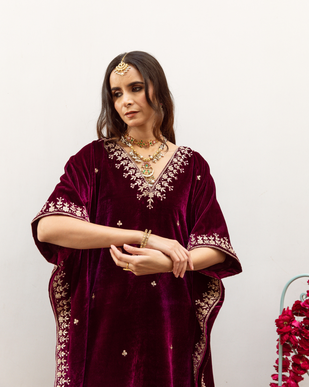 Ibtida - Velvet Embroidered Kaftan Set