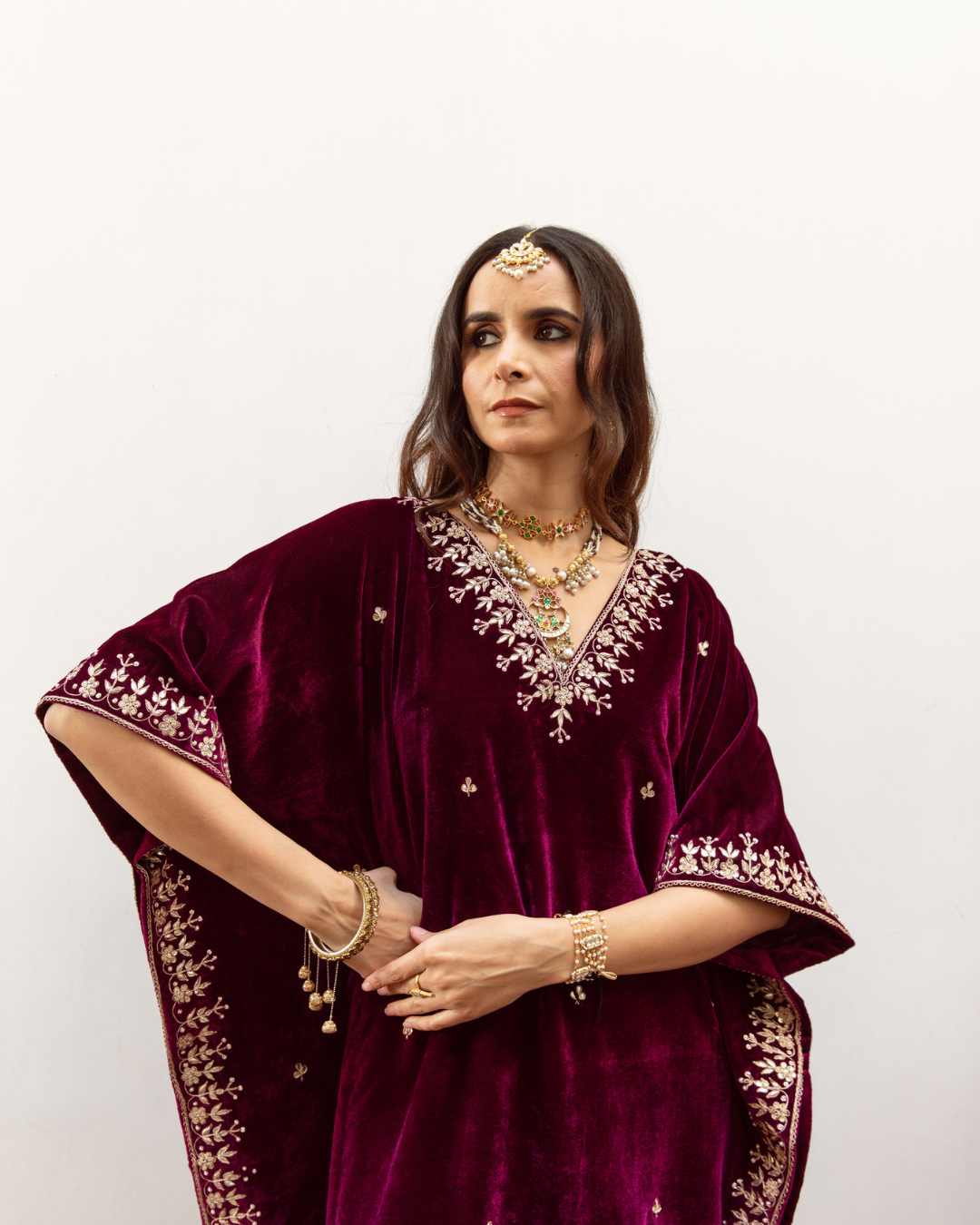 Ibtida - Velvet Embroidered Kaftan Set