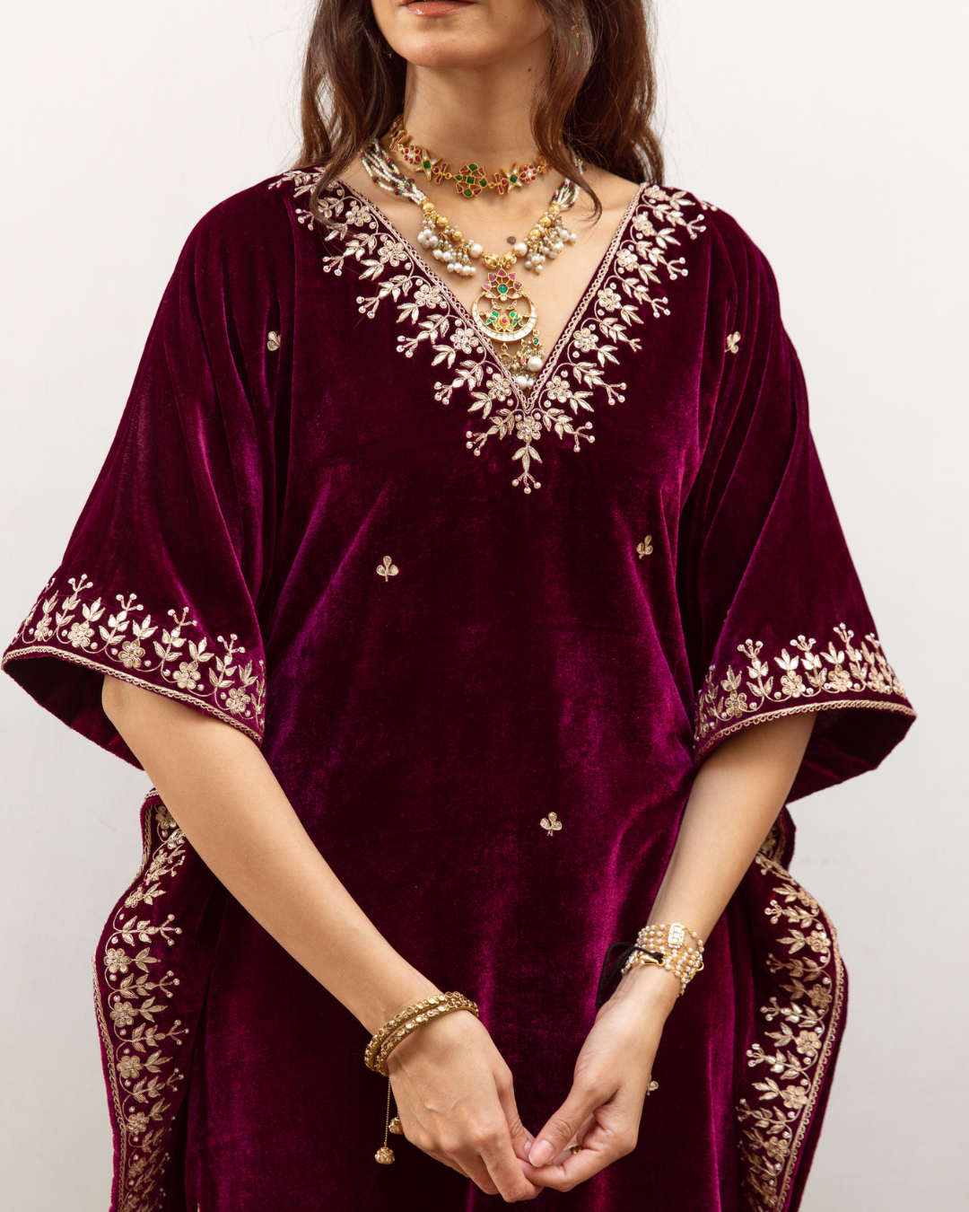 Ibtida - Velvet Embroidered Kaftan Set