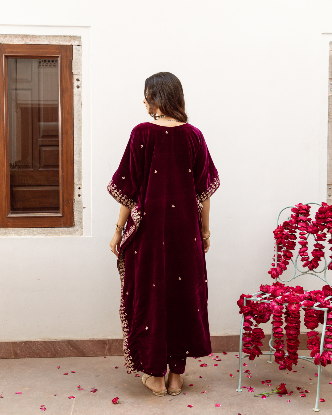 Ibtida - Velvet Embroidered Kaftan Set