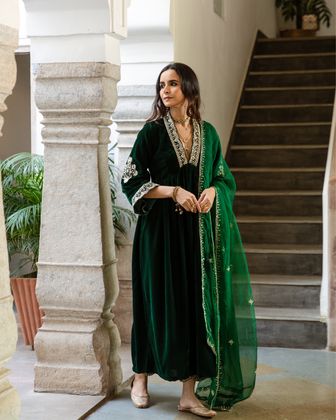 Khizaan Panna - Velvet Embroidered Suit Set