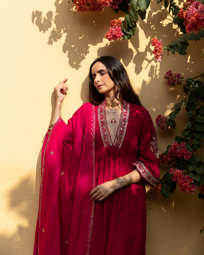 Khizaan Gulabi - Velvet Embroidered Suit Set