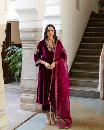 Khizaan - Velvet Embroidered Suit Set