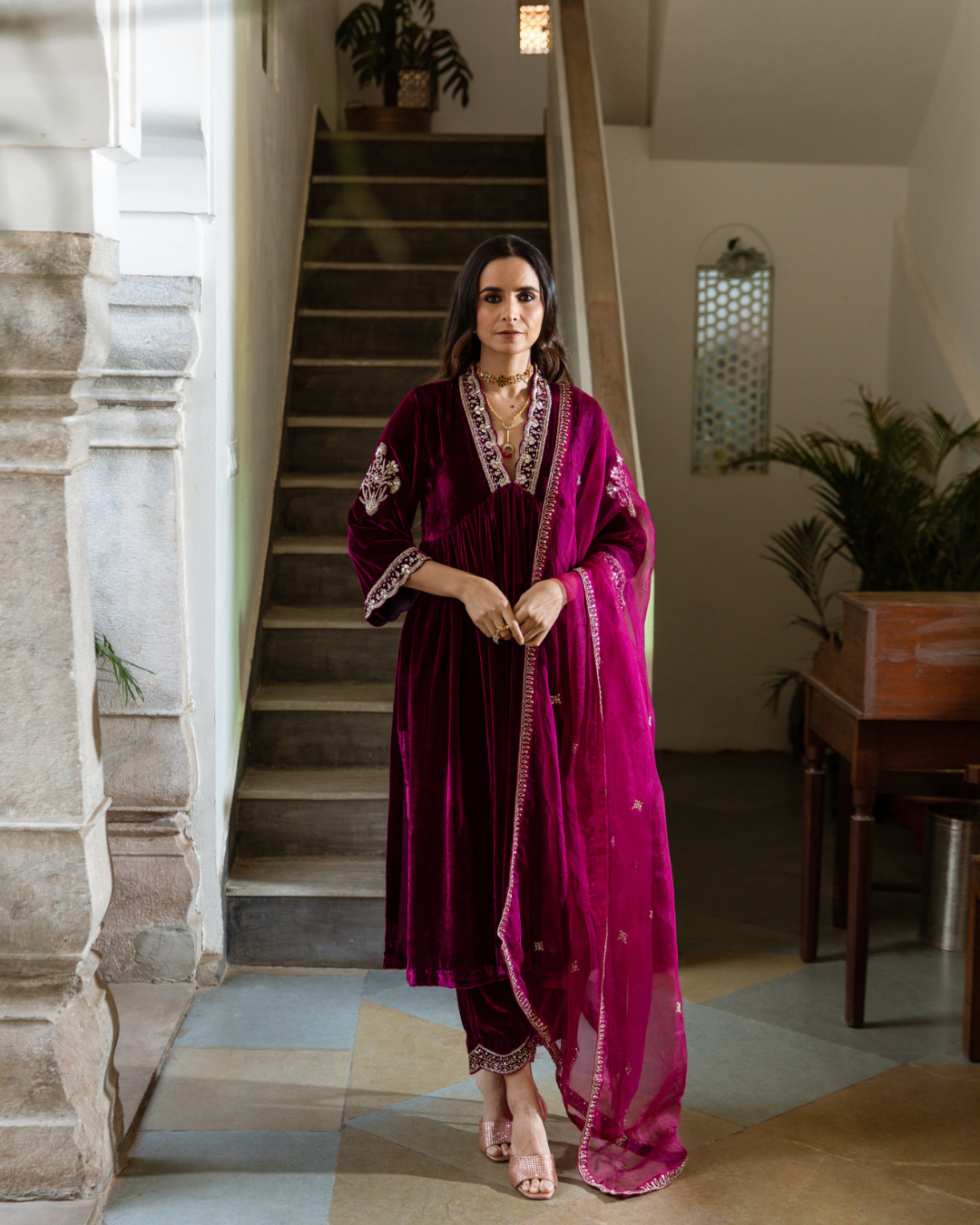 Khizaan - Velvet Embroidered Suit Set