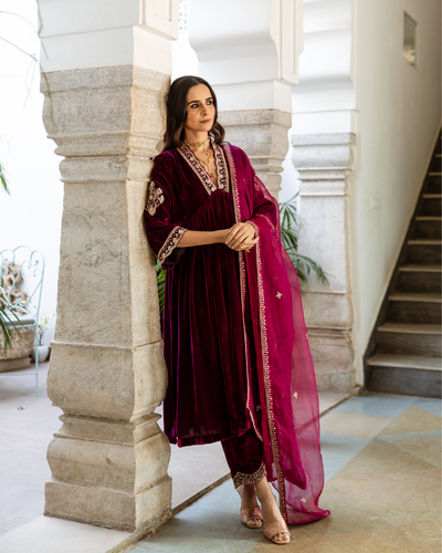 Khizaan - Velvet Embroidered Suit Set