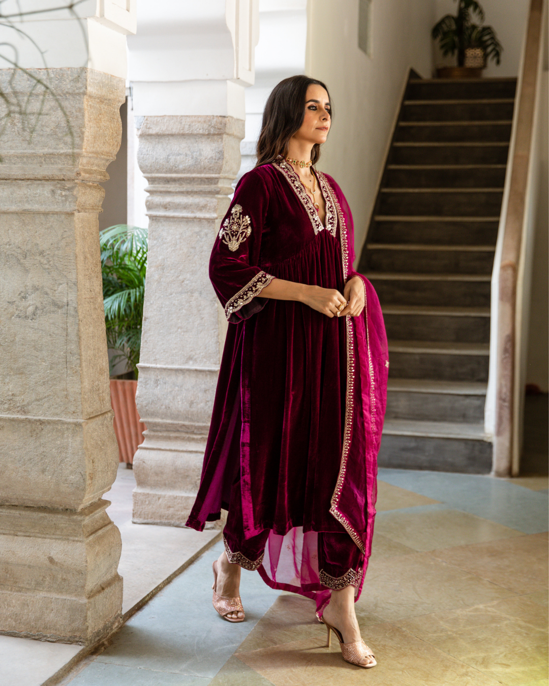 Khizaan - Velvet Embroidered Suit Set