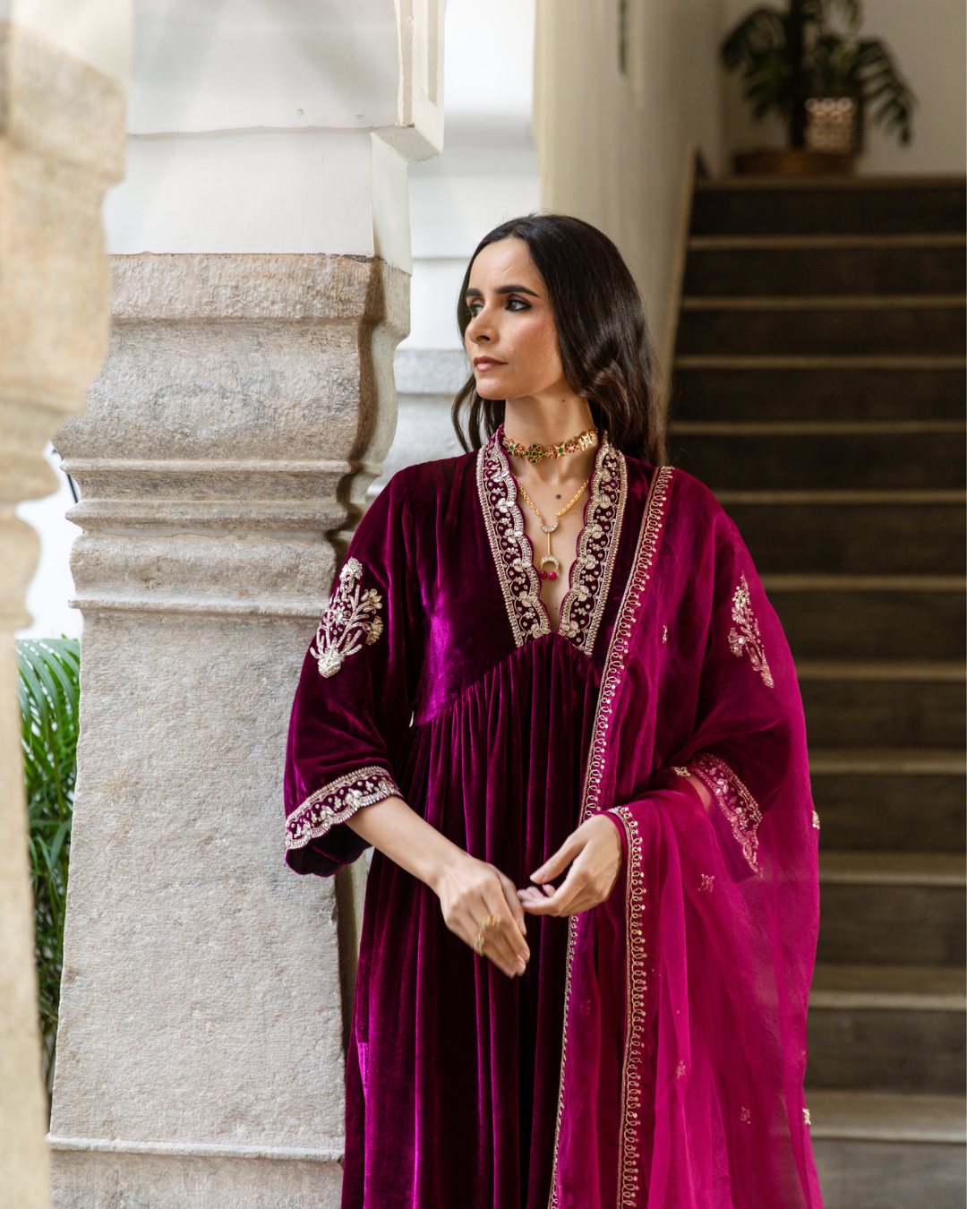 Khizaan - Velvet Embroidered Suit Set