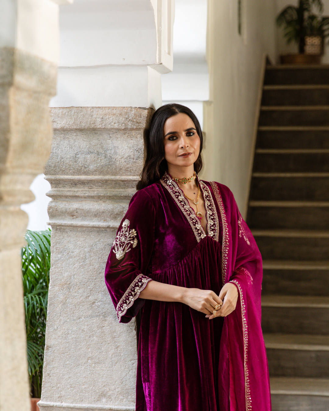 Khizaan - Velvet Embroidered Suit Set