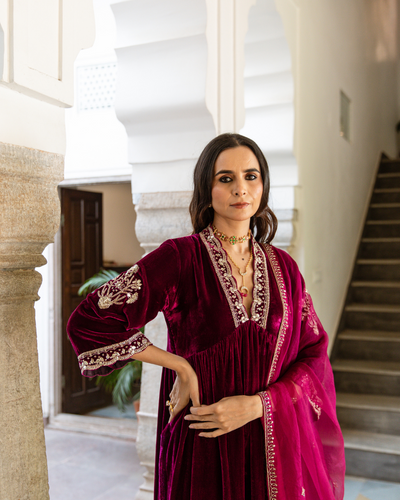 Khizaan - Velvet Embroidered Suit Set