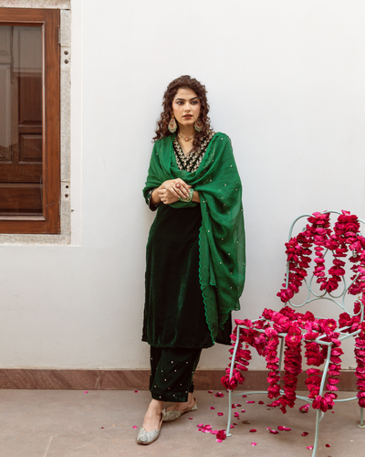 Roya Panna - Velvet Embroidered Suit Set