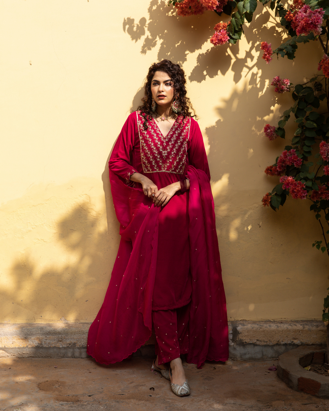 Roya Gulabi - Velvet Embroidered Suit Set