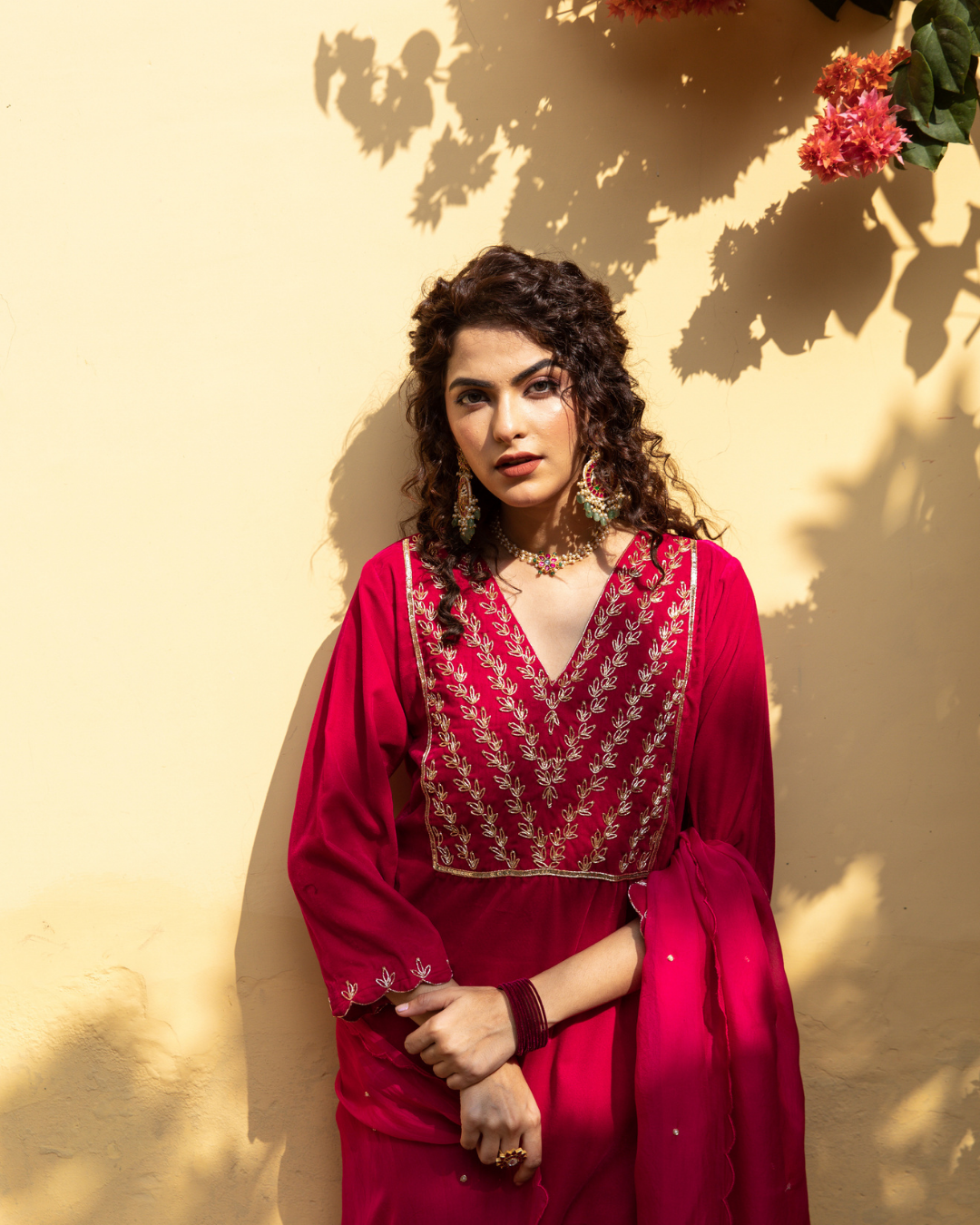 Roya Gulabi - Velvet Embroidered Suit Set