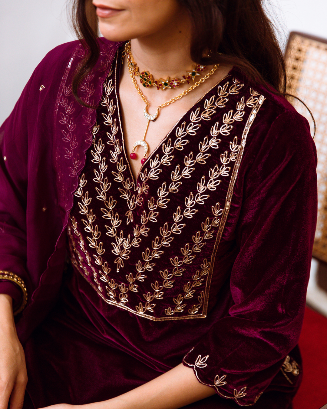 Roya - Velvet Embroidered Suit Set