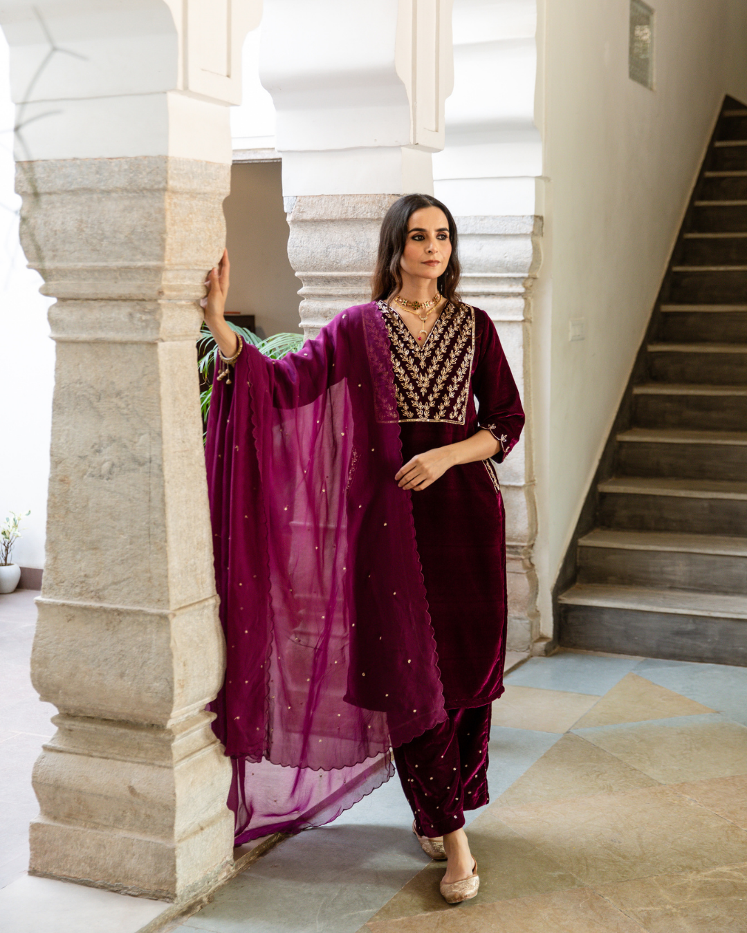 Roya - Velvet Embroidered Suit Set