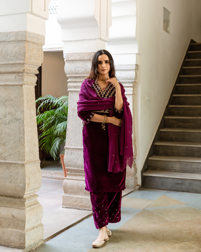 Roya - Velvet Embroidered Suit Set