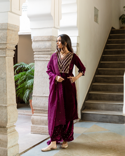 Roya - Velvet Embroidered Suit Set