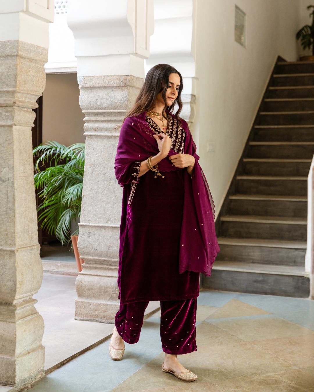 Roya - Velvet Embroidered Suit Set