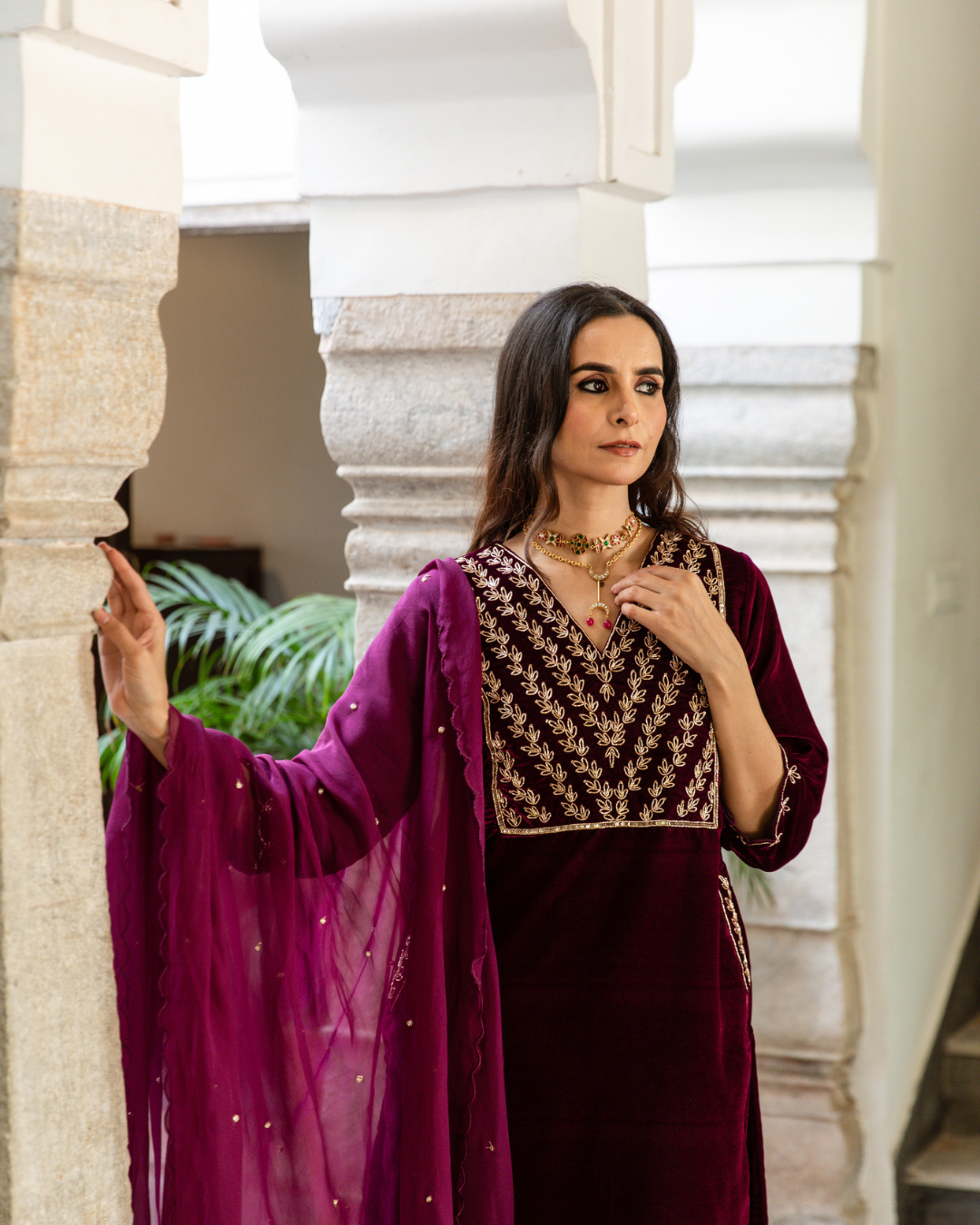 Roya - Velvet Embroidered Suit Set