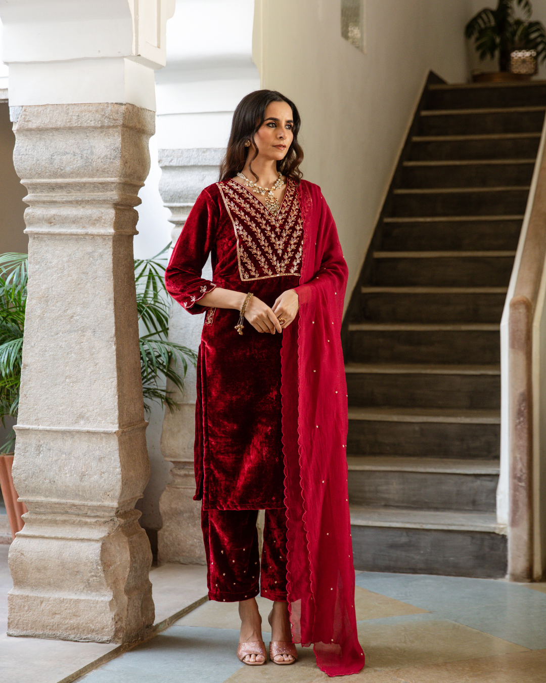 Roya Gulaab - Velvet Embroidered Suit Set