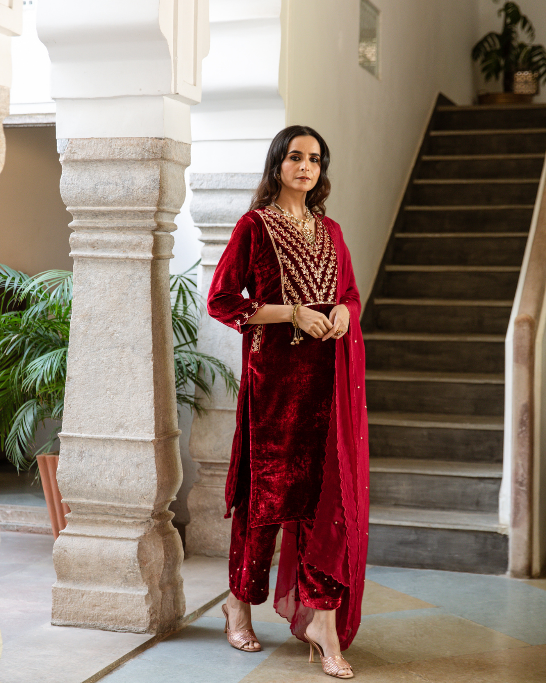 Roya Gulaab - Velvet Embroidered Suit Set