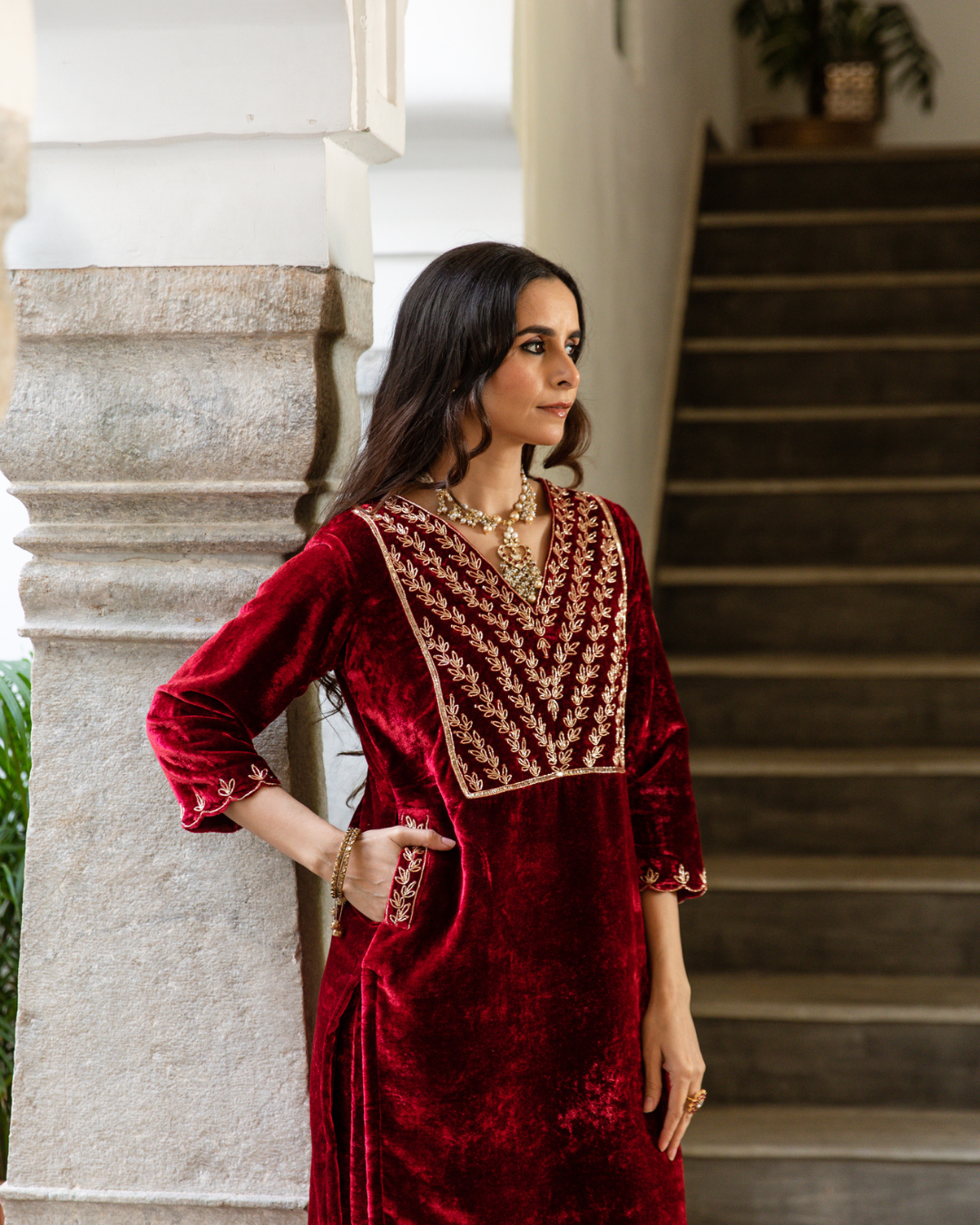 Roya Gulaab - Velvet Embroidered Suit Set