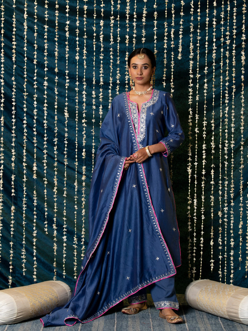Saanjh Kurta Set silk by Maison Shefali for women Worldwide
