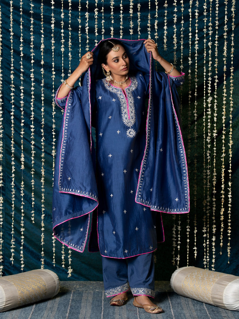 Saanjh Kurta Set silk by Maison Shefali for women Worldwide