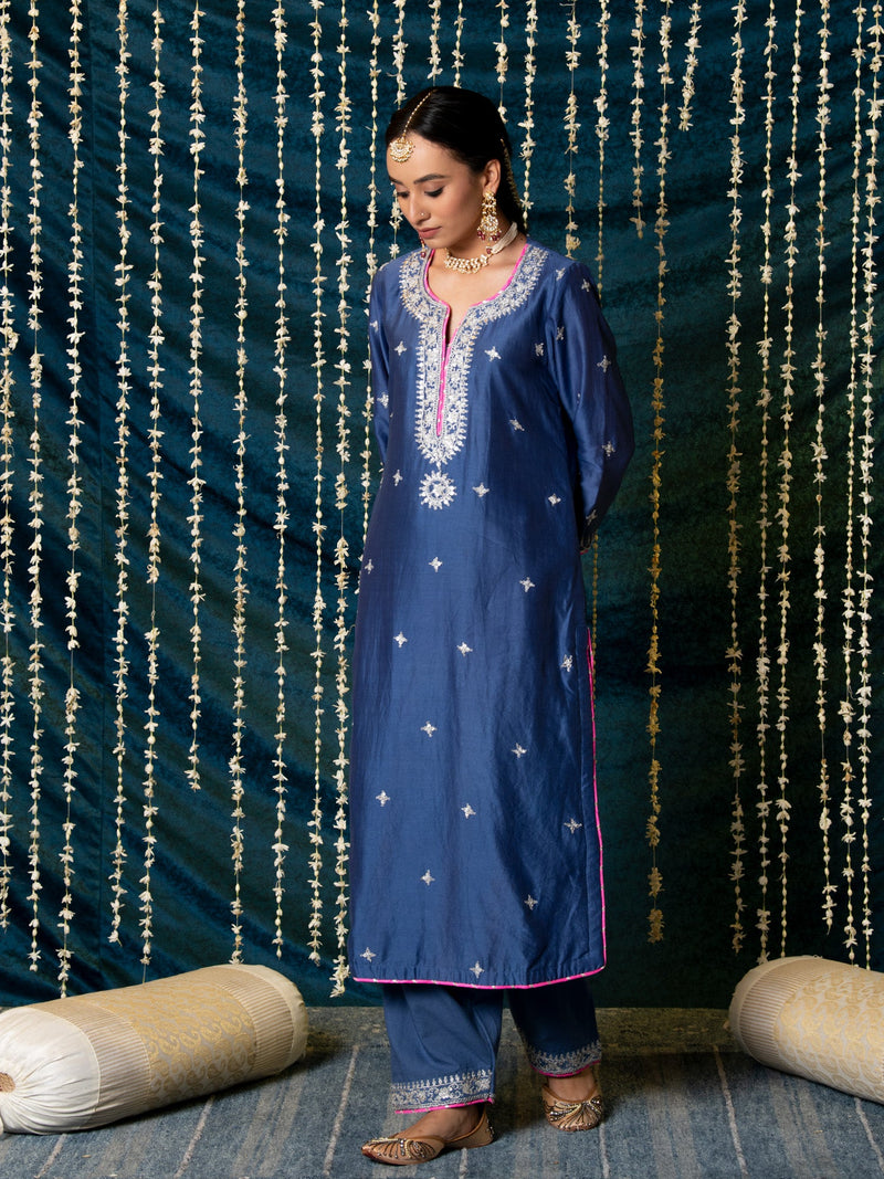 Saanjh Kurta Set silk by Maison Shefali for women Worldwide