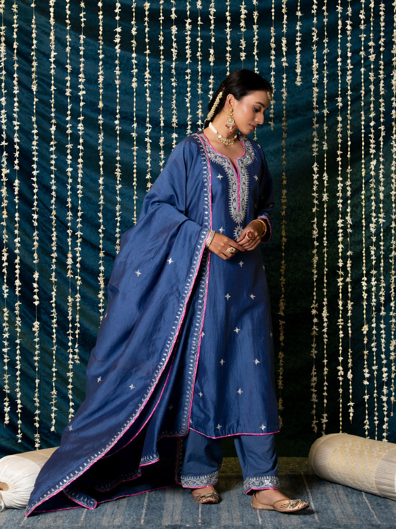 Saanjh Kurta Set silk by Maison Shefali for women Worldwide
