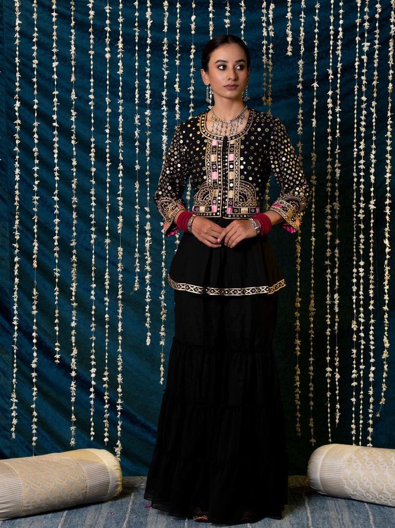 Aks Jacket Gharara Set cotton by Maison Shefali for women Worldwide