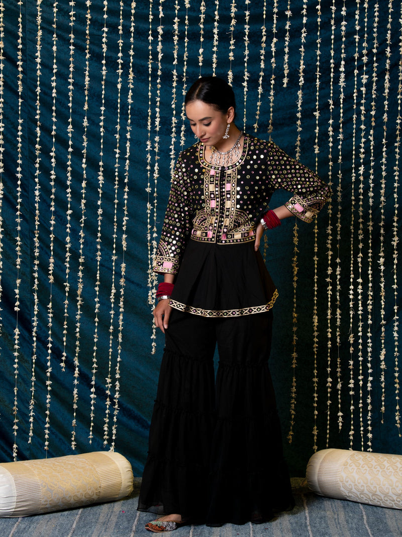 Aks Jacket Gharara Set cotton by Maison Shefali for women Worldwide