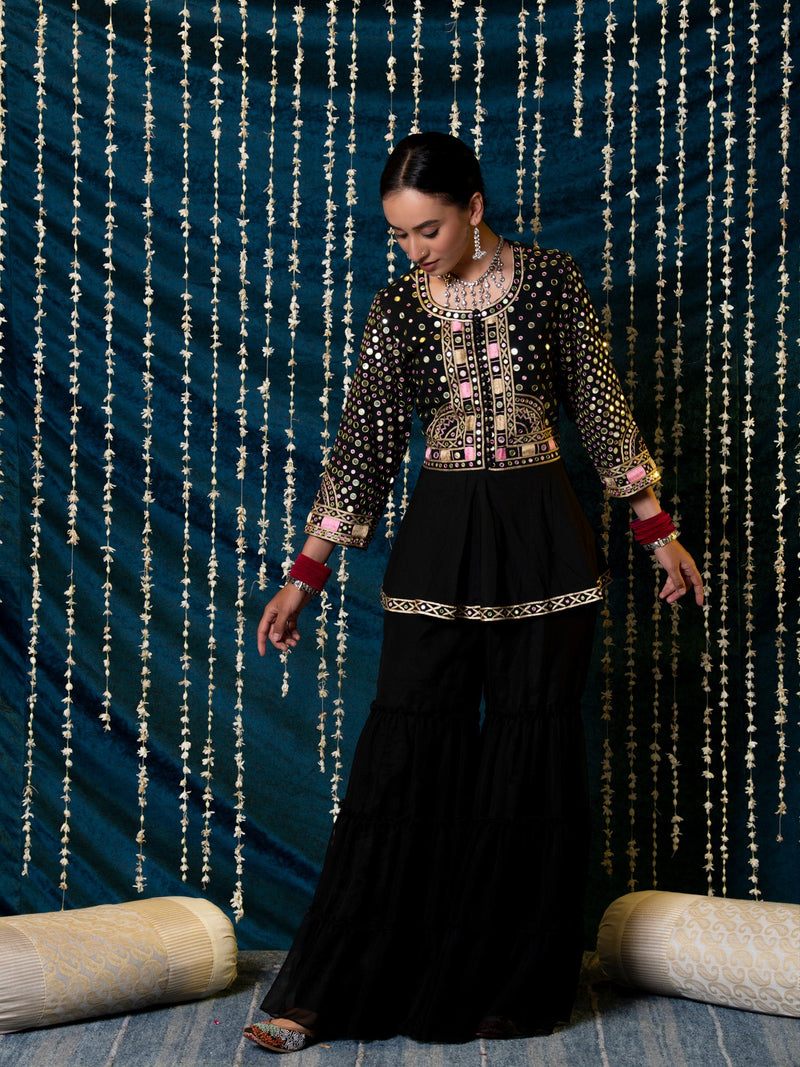 Aks Jacket Gharara Set cotton by Maison Shefali for women Worldwide
