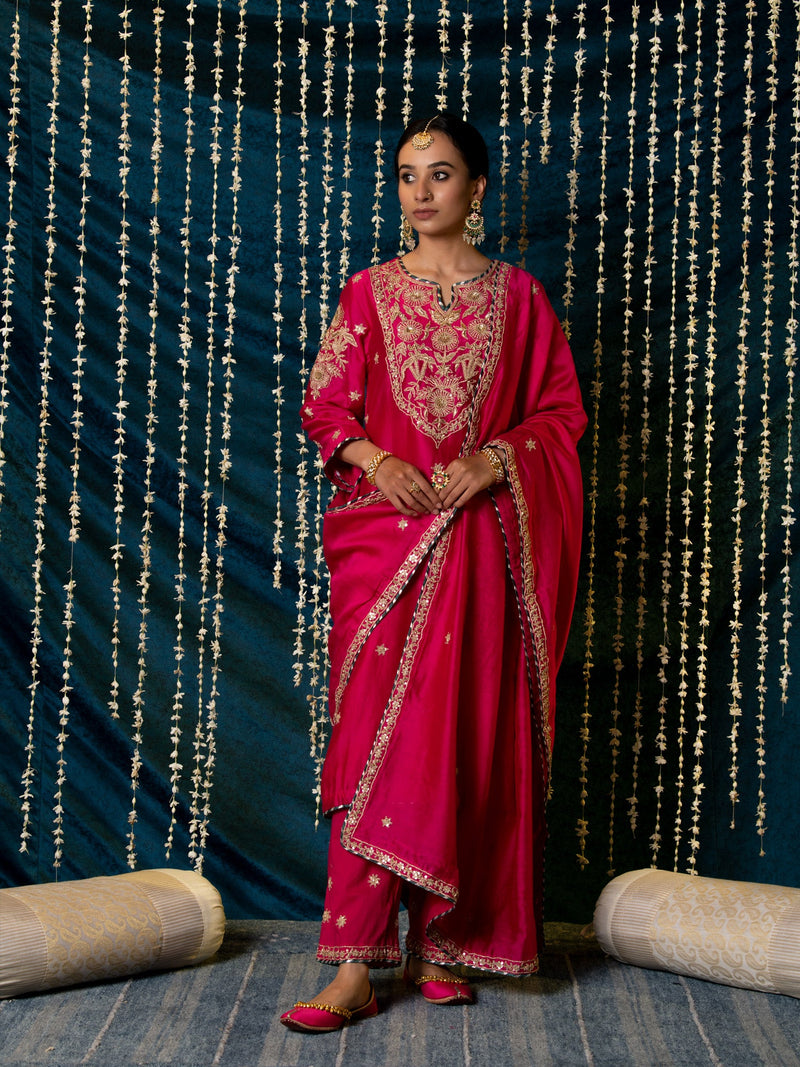 Gulaab Kurta Set silk by Maison Shefali for women Worldwide