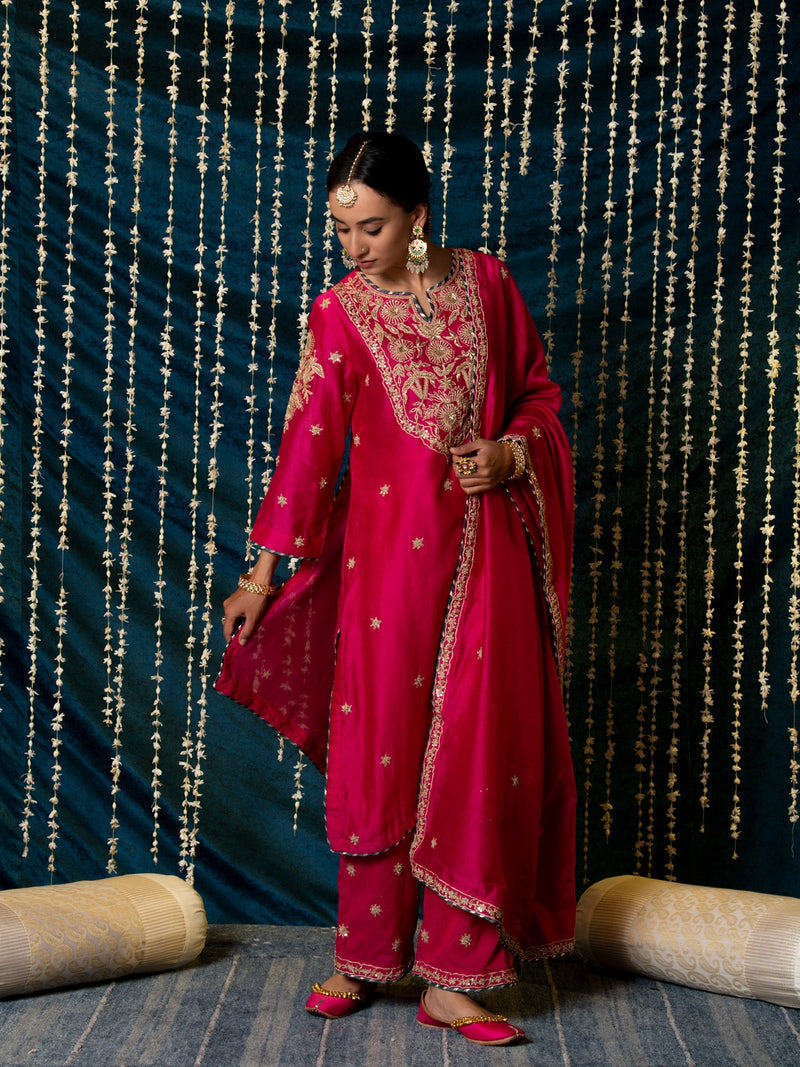 Gulaab Kurta Set silk by Maison Shefali for women Worldwide