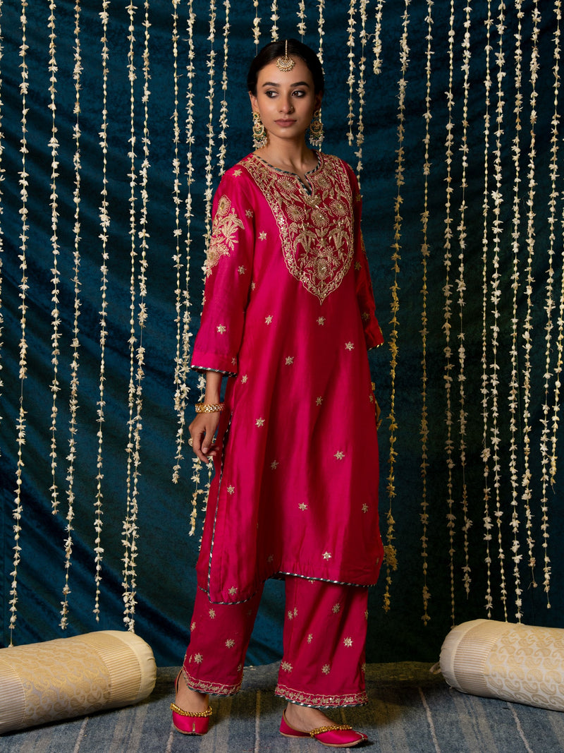Gulaab Kurta Set silk by Maison Shefali for women Worldwide