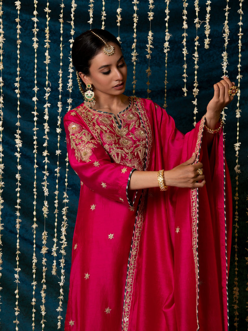 Gulaab Kurta Set silk by Maison Shefali for women Worldwide