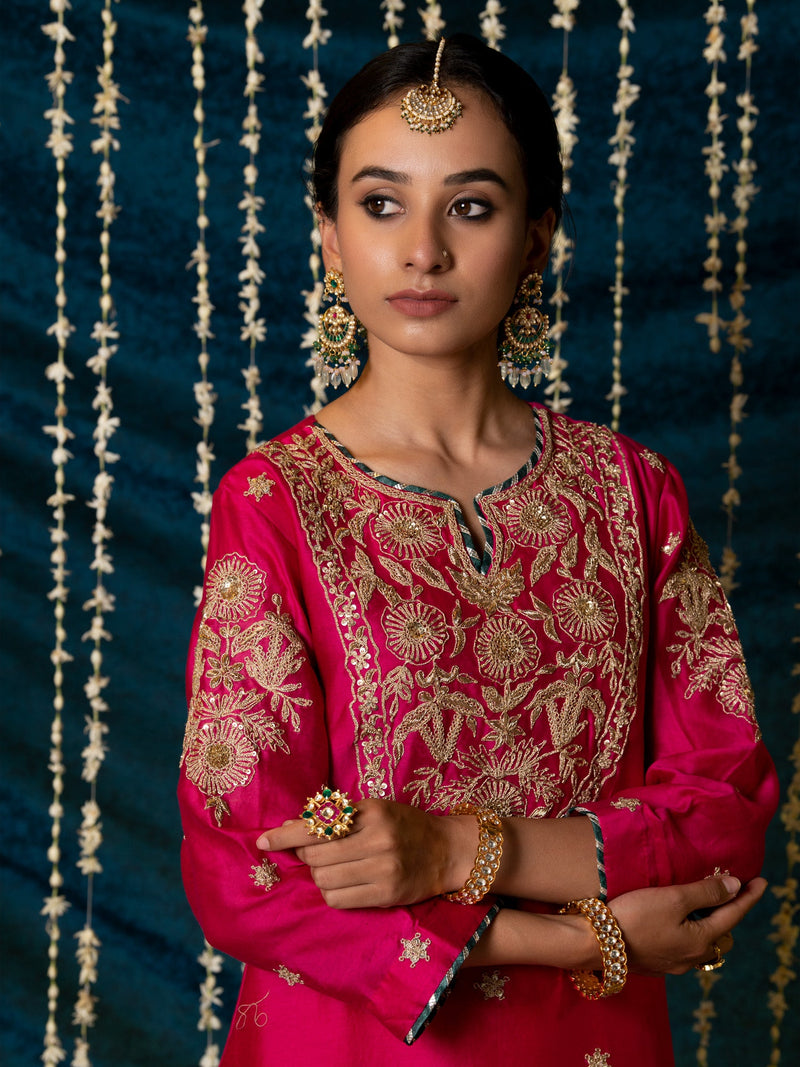 Gulaab Kurta Set silk by Maison Shefali for women Worldwide