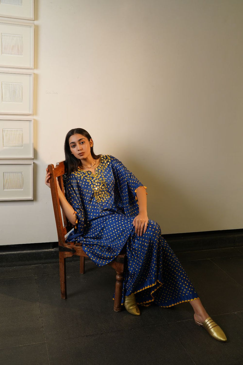 MUMTAZ MIRROR GARARA SET-BLUE, COLOUR CAN BE CUSTOMISED silk by Dyelogue in multi color for women Worldwide