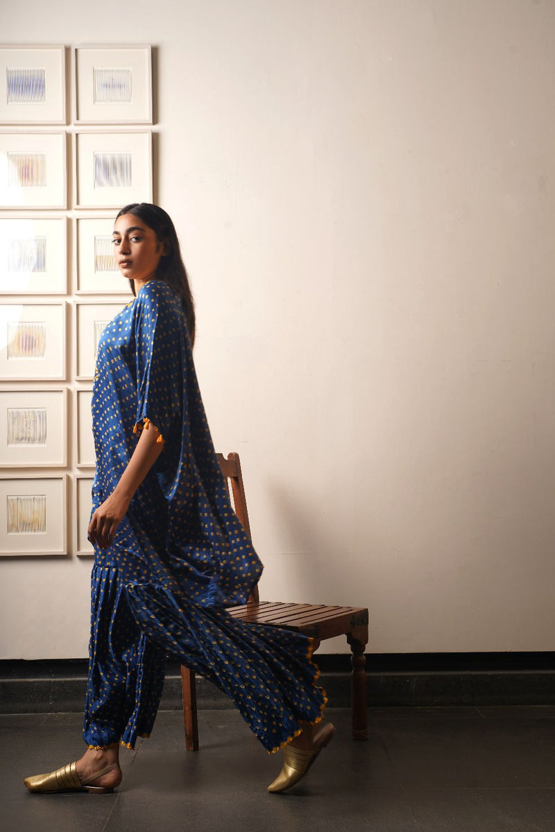 MUMTAZ MIRROR GARARA SET-BLUE, COLOUR CAN BE CUSTOMISED silk by Dyelogue in multi color for women Worldwide