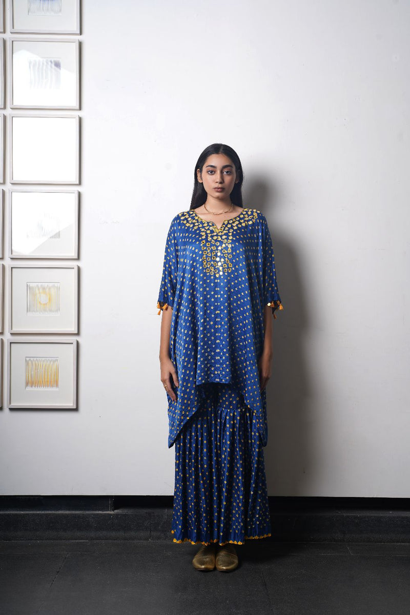 MUMTAZ MIRROR GARARA SET-BLUE, COLOUR CAN BE CUSTOMISED silk by Dyelogue in multi color for women Worldwide