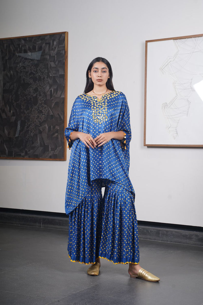 MUMTAZ MIRROR GARARA SET-BLUE, COLOUR CAN BE CUSTOMISED silk by Dyelogue in multi color for women Worldwide