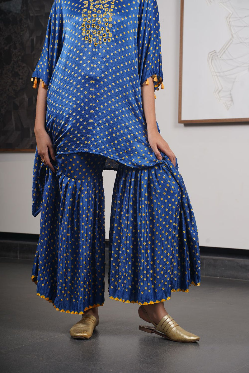 MUMTAZ MIRROR GARARA SET-BLUE, COLOUR CAN BE CUSTOMISED silk by Dyelogue in multi color for women Worldwide