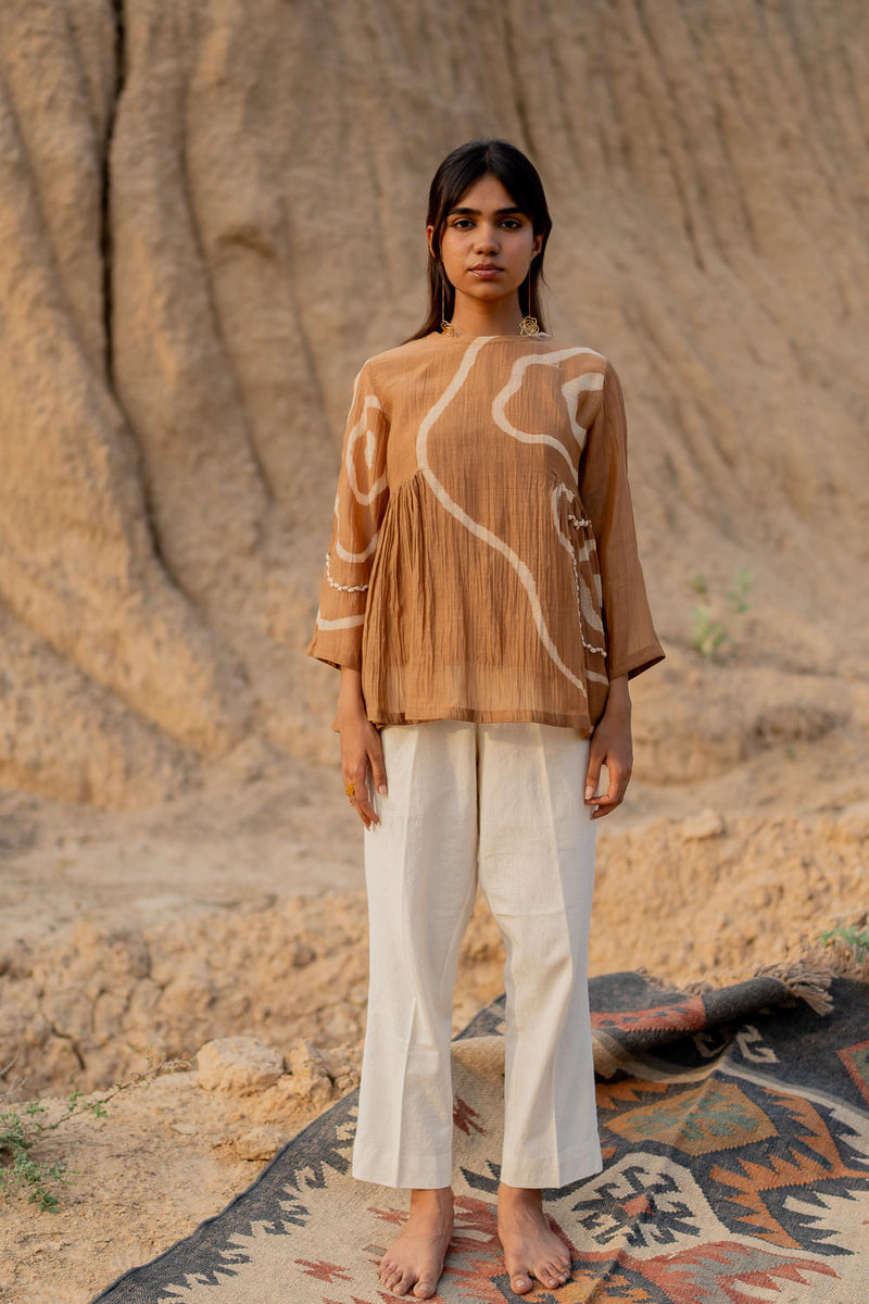 HONEY MUSTARD ZARYA TOP chanderi by Nirjara in mustard color for women Worldwide