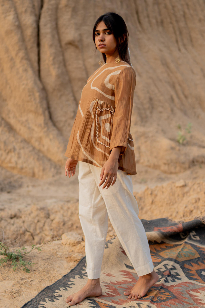 HONEY MUSTARD ZARYA TOP chanderi by Nirjara in mustard color for women Worldwide