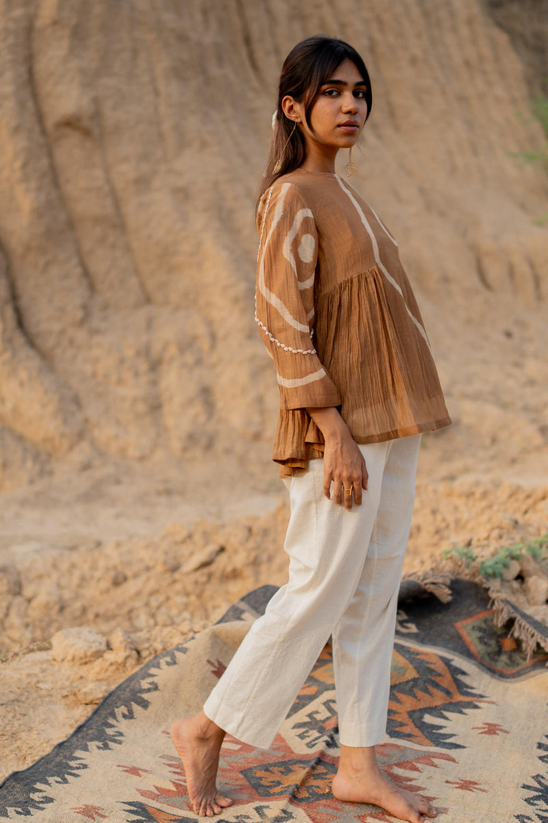 HONEY MUSTARD ZARYA TOP chanderi by Nirjara in mustard color for women Worldwide