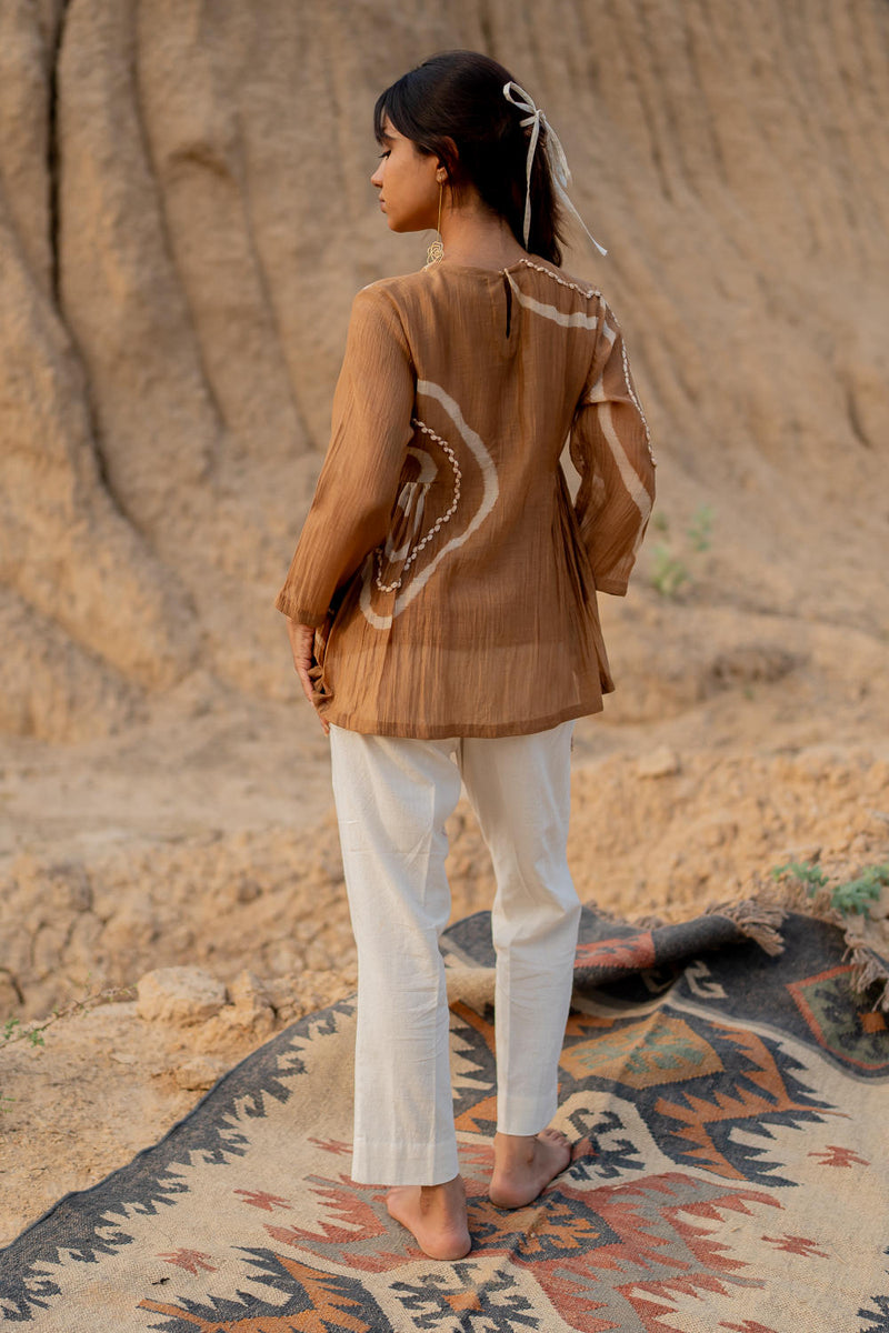 HONEY MUSTARD ZARYA TOP chanderi by Nirjara in mustard color for women Worldwide